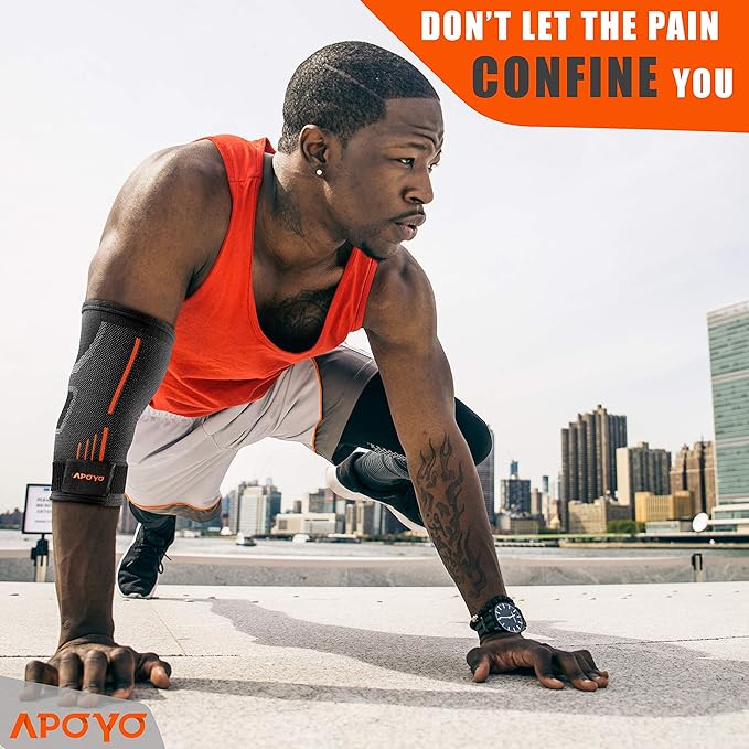 APOYO Elbow Brace for Tendonitis and Tennis Elbow, Compression Sleeve for Arthritis, Workouts, Reduce Joint Pain During Fitness Activity (Medium)