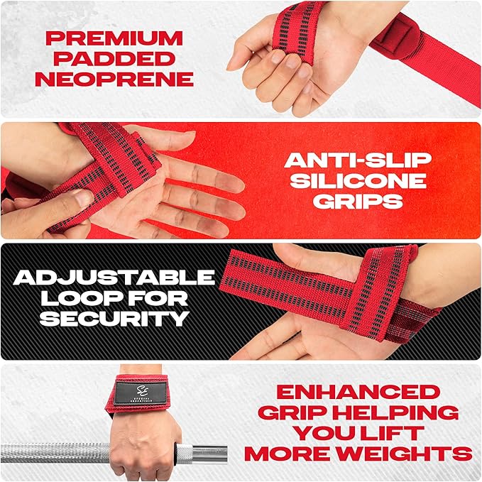 Special Essentials 2 Pack of Wrist Straps for Weightlifting - Two-Sided Anti Slip Silicone Grip & Padded Neoprene - Durable Gym Lifting Straps for Men and Women for Bodybuilding & Powerlifting