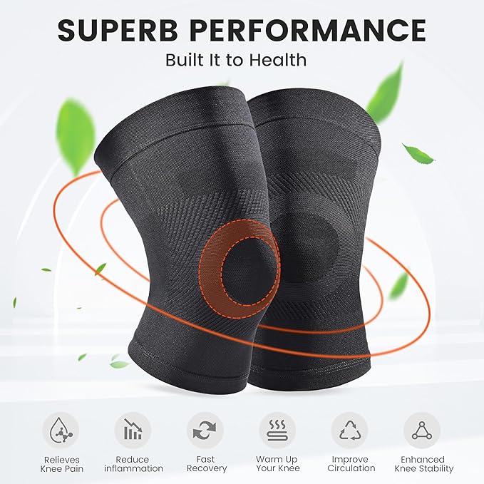 Knee Compression Sleeves, 1 Pair, Can Be Worn Under Pants, 20-30mmHg Strong Support Knee Brace for Unisex, Knee Support for Meniscus Tear, Arthritis, Pain Relief, Injury Recovery, Daily Wear, Black S
