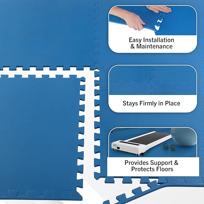 EVA Foam Mat Tiles 8-Pack - 32 SQ FT of Interlocking Padding for Garage, Playroom, or Gym Flooring - Exercise Mat or Baby Playmat by Stalwart (Blue)
