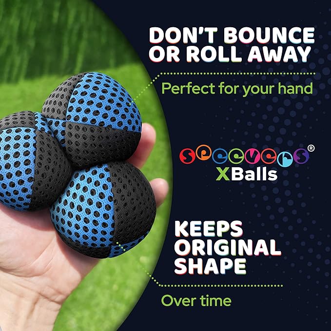 speevers Juggling Balls for Beginners and Professionals Set of 3, 14 Colors Available, 2 Layers of Net and Carry Case, Xballs Juggling Balls (Black - Blue, 4.2 oz)