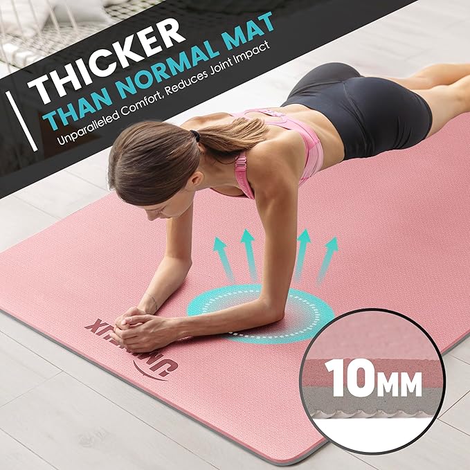 UMINEUX Large Yoga Mat for Men and Women 1/4 & 2/5 Inch Extra Thick TPE Fitness Mat for Home Gym Workout, Non-Slip, Eco Friendly Exercise Mat for Yoga, Pilates, Stretching, Meditation