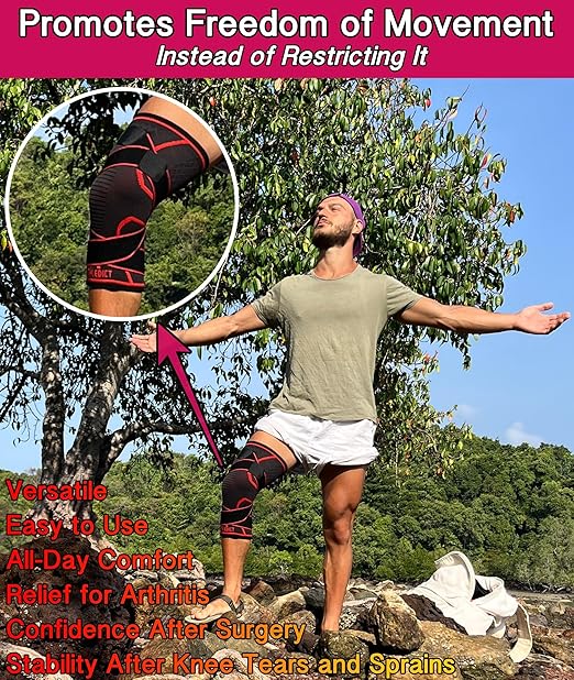 ATHLEDICT Knee Brace Compression Sleeve with Strap for Best Support & Pain Relief for Meniscus Tear, Arthritis, Running, Basketball, MCL, Jogging & Surgery Recovery for Men & Women (XXL)