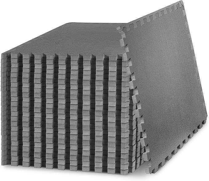 ProsourceFit Weaved Pattern Extra Thick Exercise Puzzle Mat ¾-inch, EVA Foam Interlocking Tiles for Protective, Cushioned Flooring for Home and Gym Equipment; Grey, 96 SQ FT, 24 Tiles