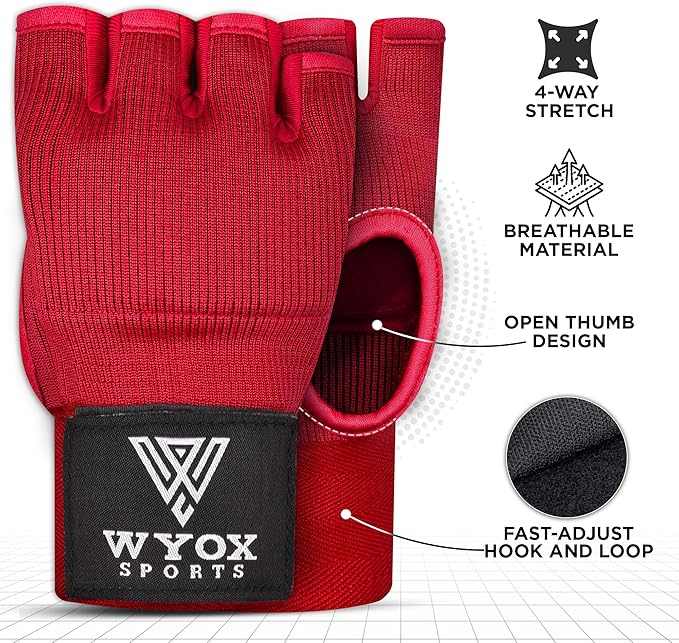 WYOX Gel Boxing Hand Wraps Inner Gloves for Men & Women – 80cm Quick Wrist Strap, Padded Knuckle Support, Fingerless MMA Muay Thai Kickboxing Wraps for Training, Punching & Martial Arts