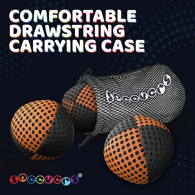 speevers Juggling Balls for Beginners and Professionals Set of 3, 14 Colors Available, 2 Layers of Net and Carry Case, Xballs Juggling Balls (Black - Orange, 3.9 oz)