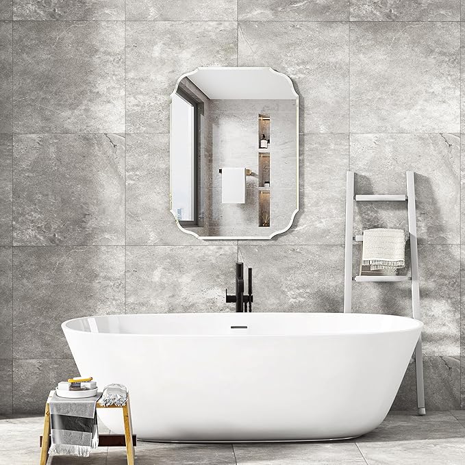 KOHROS Silver Bathroom Mirror 18" x 24" Frameless Rectangle Beveled Edge Bathroom Vanity Mirror for Over Sink, Wall Mirror for Small Bathroom Vanity Bedroom Hanging Horizontally or Vertically
