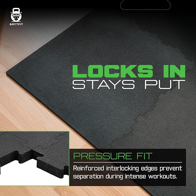 Interlocking Rubber Floor Tiles 12MM – Heavy Duty 100% Rubber Gym Flooring for Home Gym, Garage, Workout Room, Equipment Mats, Indoor/Outdoor Mats, Gray Fleck 4-Pack 22.5"x22.5"