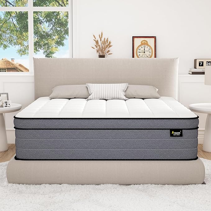 Queen Mattress 12 Inch, Hybrid Mattress Queen Size in a Box, Pressure Relief Gel Memory Foam and Motion Isolation Pocket Spring, Comfort Bed for All Bed Frames, CertiPUR-US, Firm Feel