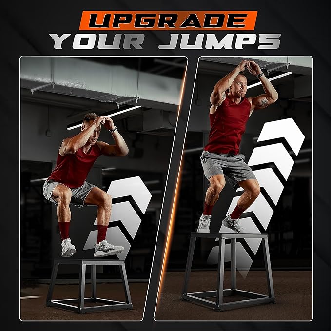 Yes4All Metal Plyo Box, Steel Plyometric Box - Sturdy, Anti-Slip, and Perfect for Home Gym Workouts - Combo 12in + 18in