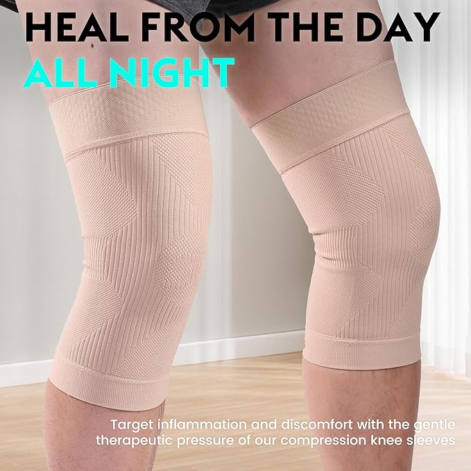 KEKING Orthopedic Brace for Tendinitis, Arthritis, ACL, MCL, Injury Recovery, Meniscus Tear, Knee Pain, Aching Knees, Patellar Tendonitis and Arthritis, Knee Compression Sleeves 2 Pack, Beige XXL