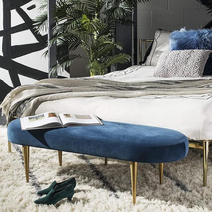Safavieh Home Collection Corinne Emerald and Gold Velvet Oval Bench