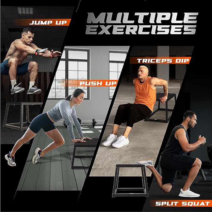 Yes4All Metal Plyo Box, Steel Plyometric Box - Sturdy, Anti-Slip, and Perfect for Home Gym Workouts - Combo 12in + 18in