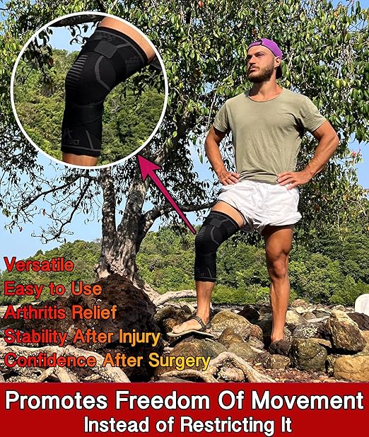 ATHLEDICT Knee Brace Compression Sleeve with Strap for Best Support & Pain Relief for Meniscus Tear, Arthritis, Running, Basketball, MCL, Jogging and Post Surgery Recovery for Men & Women (Black, S)