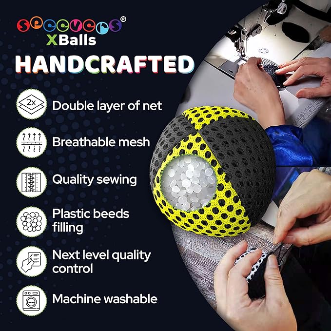 speevers Juggling Balls for Beginners and Professionals Set of 3, 14 Colors Available, 2 Layers of Net and Carry Case, Xballs Juggling Balls (Black - Yellow, 3.9 oz)