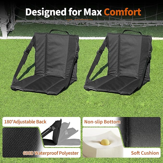 2PCS Portable Stadium Seat Cushion for Bleachers,Folding Lightweight Seat with Backrest,Adjustable Straps,Ideal for Camping,Hiking,Sports Events,Outdoor Concerts