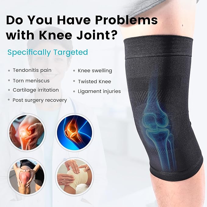 Knee Compression Sleeves, 1 Pair, Can Be Worn Under Pants, 20-30mmHg Strong Support Knee Brace for Unisex, Knee Support for Meniscus Tear, Arthritis, Pain Relief, Injury Recovery, Daily Wear, Black S