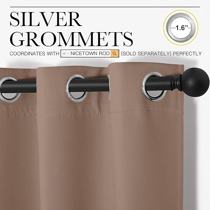 NICETOWN Small Window Kitchen Blackout Curtains, Thermal Insulated Solid Grommet Blackout Curtains/Drapes for Bedroom (Set of 2, 42 by 50 Inch, Cappuccino)