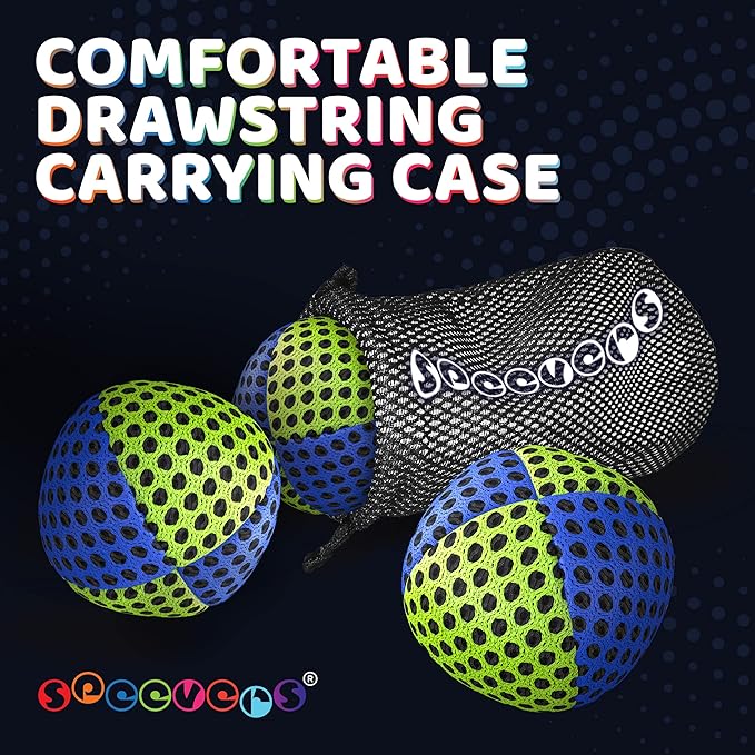 speevers Juggling Balls for Beginners and Professionals Set of 3, 14 Colors Available, 2 Layers of Net and Carry Case, Xballs Juggling Balls (Blue - Yellow, 4.2 oz)