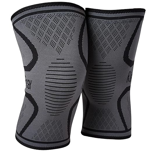 RiptGear Knee Compression Sleeve - 2 Pack - Braces for Knee Pain - Compression for Arthritis, Meniscus Tear, Running - Support for Women and Men - Sleeves Weightlifting (Large, Gray (2 Pack))