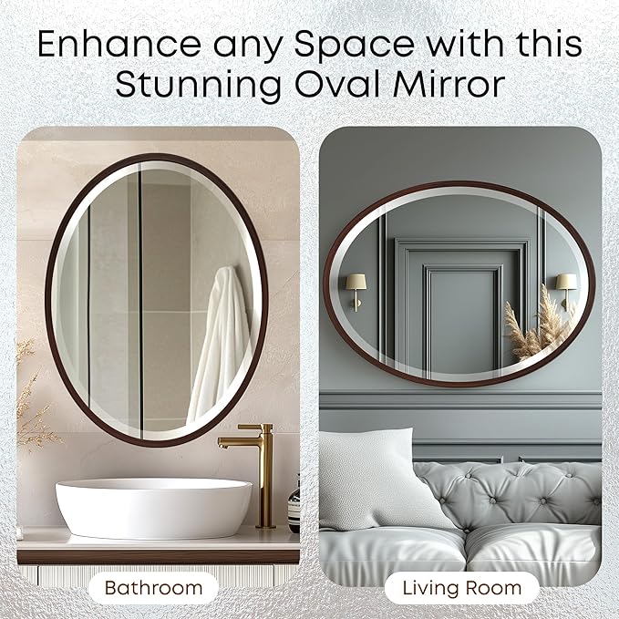 OVALCREST - Oval Wooden Beveled Wall Mirror for Home Decor, Bathroom, Vanity, Bedroom, Living Room, Hallway - London Style (Black Walnut) 25.1 x 37.1