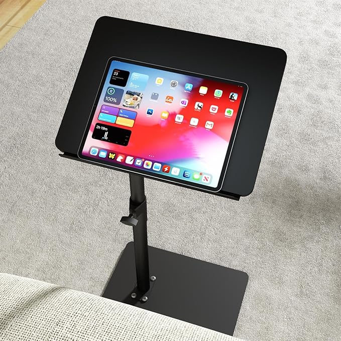 Sofa Armrest Tray Table for Couch - 360° Swivel Height Adjustable End for Small Spaces, Snack Side Table for Bed or Chair with Phone & Tablet Slot (Black,Angle Adjustable)