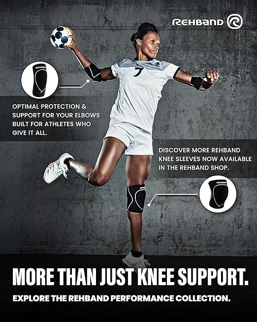 Rehband Knee Pads for Volleyball, Handball & Indoor Sports, Neoprene Knee Sleeve Protector, Comfortable & Snug Fit, Shock-absorbing Sports Knee Pads Unisex, Colour:Black, Size:Large