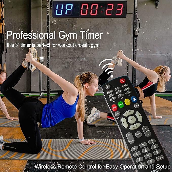 Large Interval Gym Clock for Workouts Size 20x4.7in. Operated by Remote Control