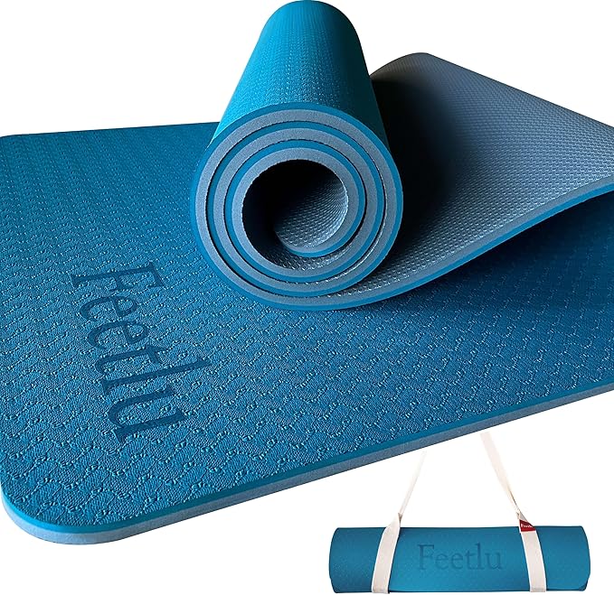 Extra Thick Exercise Yoga Mat with Strap - 2/5 Inch (10MM), Non-Slip Workout Mat for Yoga, Pilates, and Floor Exercises