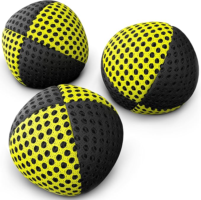 speevers Juggling Balls for Beginners and Professionals Set of 3, 14 Colors Available, 2 Layers of Net and Carry Case, Xballs Juggling Balls (Black - Yellow, 3.2 oz)