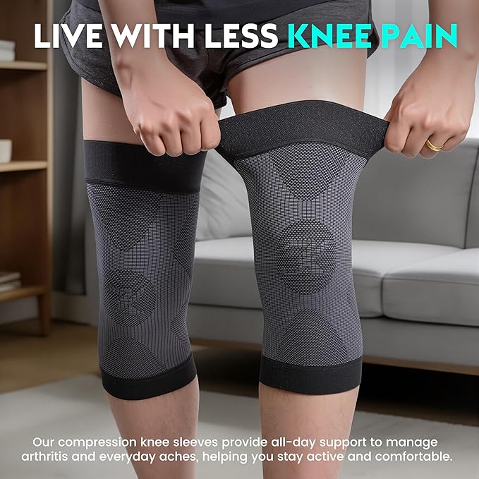 KEKING Orthopedic Brace for Tendinitis, Arthritis, ACL, MCL, Injury Recovery, Meniscus Tear, Knee Pain, Aching Knees, Patellar Tendonitis and Arthritis, Knee Compression Sleeves 2 Pack, Black XXL
