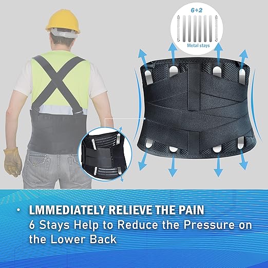 DARLIS Work Back Brace with Removable Suspender Straps, Posture Corrector Protector for Heavy Lifting Safety, Back Support Belt for Men Women in Construction, Moving, Warehouse Job XL/2XL(44"-51.2")