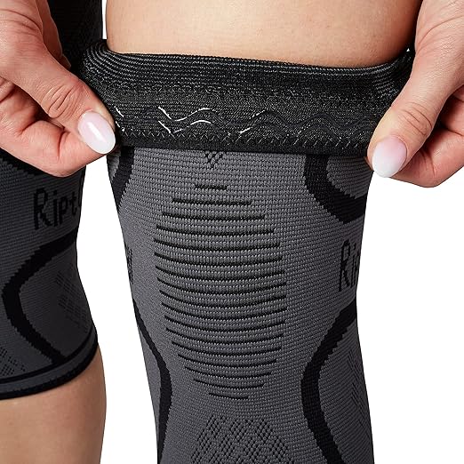 RiptGear Knee Compression Sleeve - 2 Pack - Braces for Knee Pain - Compression for Arthritis, Meniscus Tear, Running - Support for Women and Men - Sleeves Weightlifting (Large, Gray (2 Pack))