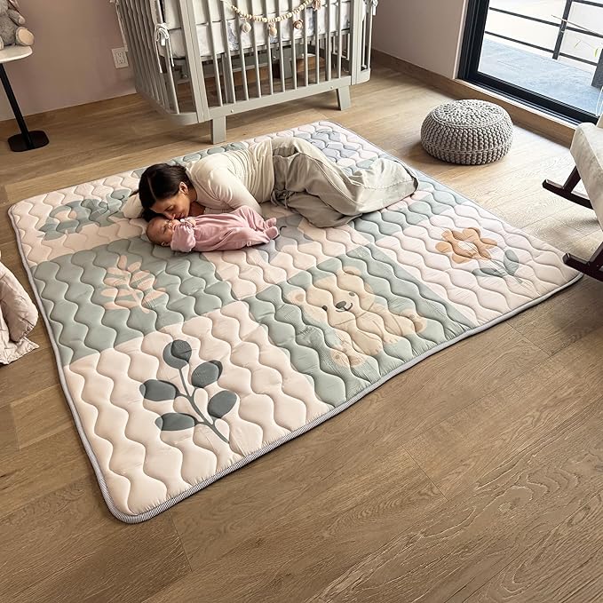 Miotetto Baby Mat for Floor, 73" x 73" Playpen Mat, Thick Soft Foam Padding Baby Play Mat, Portable Quilted playmat - Washable Baby Floor Play mat, Non-Slip Play Mat for Babies & Toddlers