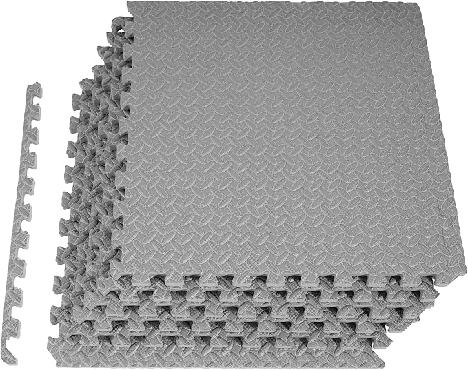 Fitvids Puzzle Exercise Gym Flooring Mat, 3/4" Thick High-Density EVA Interlocking Tiles Workout Mat for Home Gym, Fitness Equipment, MMA, Gymnastics, 6-Piece Shock-Absorbing Exercise Mat (24 Sq Ft)
