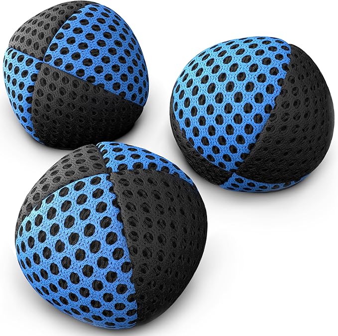 speevers Juggling Balls for Beginners and Professionals Set of 3, 14 Colors Available, 2 Layers of Net and Carry Case, Xballs Juggling Balls (Black - Blue, 4.2 oz)