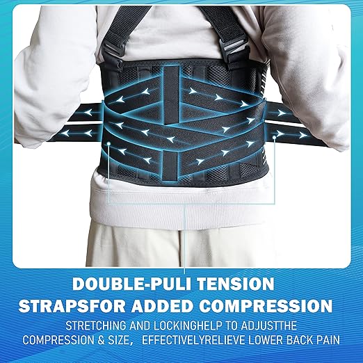 DARLIS Work Back Brace with Removable Suspender Straps, Posture Corrector Protector for Heavy Lifting Safety, Back Support Belt for Men Women in Construction, Moving, Warehouse Job XL/2XL(44"-51.2")
